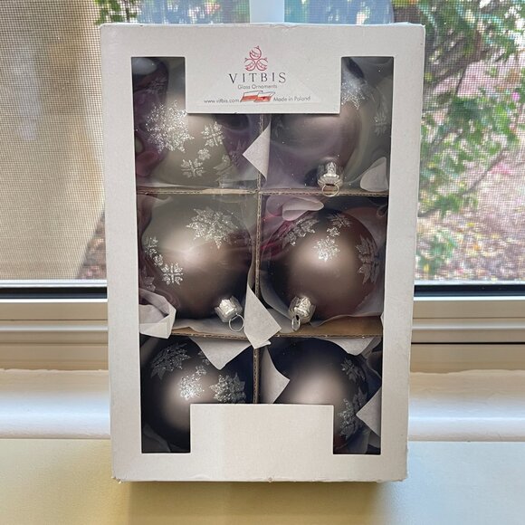 New Vitbis Ornaments Set of 6 Poland Glass Silver Snowflakes Christmas Tree - Picture 3 of 5
